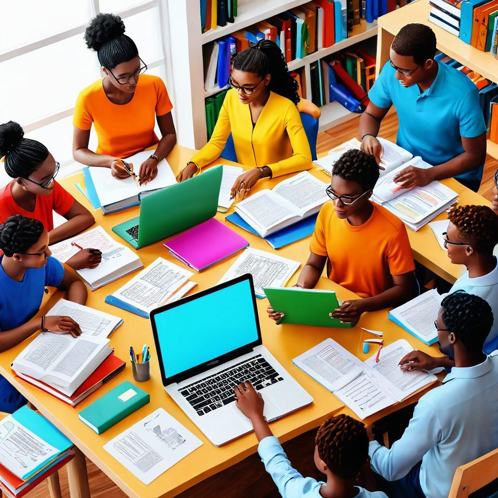 A vibrant digital illustration depicting a lively community gathered around various resourceful cataloging tools like books, laptops, and charts. People of diverse backgrounds engage in discussions, sharing ideas and knowledge, with a warm, inviting atmosphere. The scene should reflect unity and collaboration, highlighting bright colors and engaging faces. super-realistic. vibrant colors. 3D.